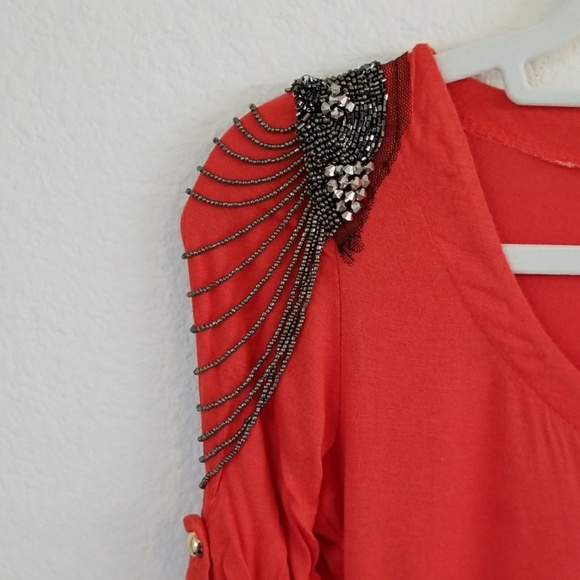 Orange top with lace and beaded shoulder details - Picture 2 of 6